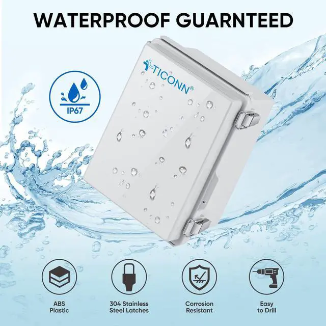 Alt view image 2 of 7 - Outdoor Electrical Box Waterproof, Junction Box IP67 ABS Plastic Enclosure with Hinged Cover with Mounting Plate, Wall Brackets, Cable Glands (Off-White, 8.7"x6.7"x4.3")