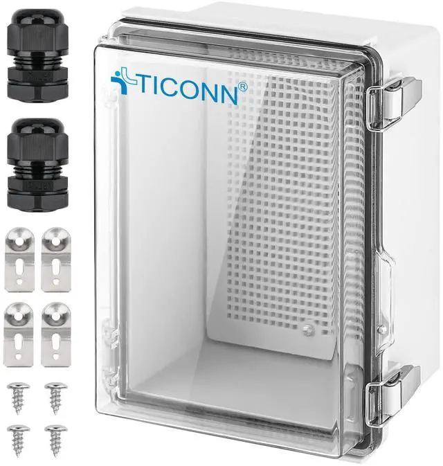 Main image of Outdoor Electrical Box Waterproof, Junction Box IP67 ABS Plastic Enclosure with Hinged Cover with Mounting Plate, Wall Brackets, Cable Glands (Clear, 8.7"x6.7"x4.3")