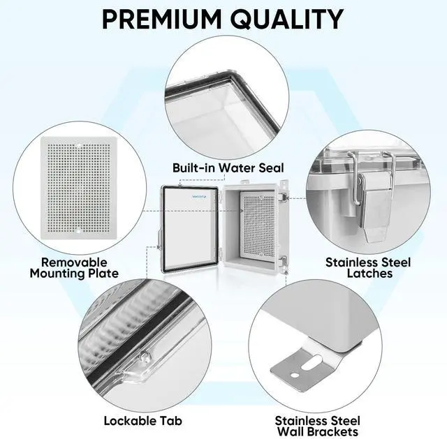 Alt view image 4 of 7 - Outdoor Electrical Box Waterproof, Junction Box IP67 ABS Plastic Enclosure with Hinged Cover with Mounting Plate, Wall Brackets, Cable Glands (Clear, 8.7"x6.7"x4.3")
