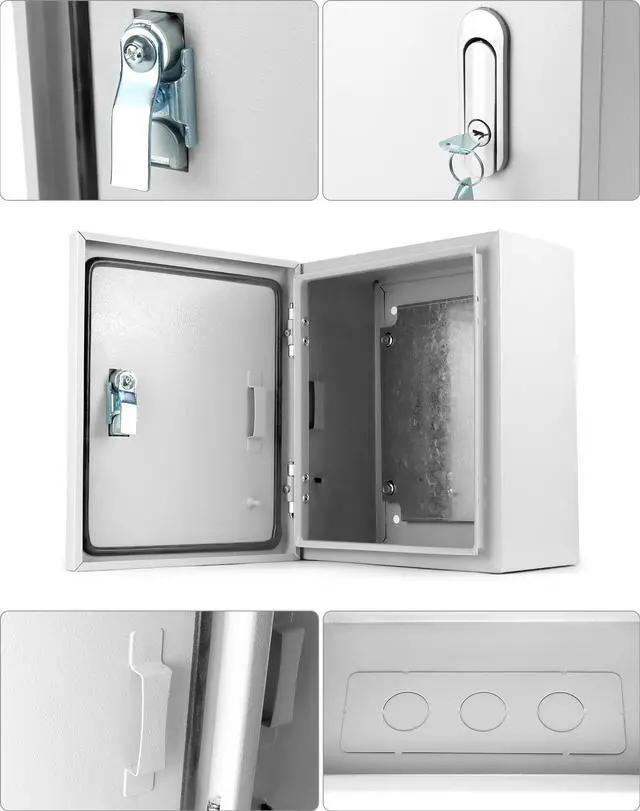Alt view image 5 of 7 - Heavy-Duty Outdoor Electrical Box, Fiberglass Reinforced Polyester, Steel, 12x10x6 inches with Lock & Keys for Industrial, Mall, Residential Use