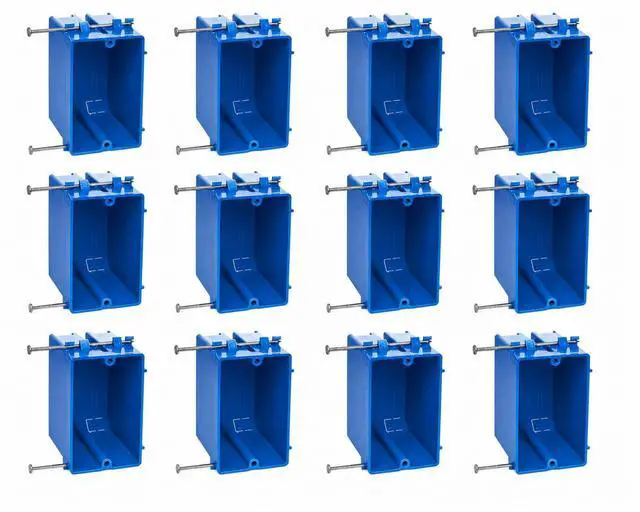 Main image of 12-Pack 20 Cu in Single Gang Electrical Outlet Boxes, Carlon B120A PVC New Work Nail-On Plastic Electrical Box, UL Listed for New Construction