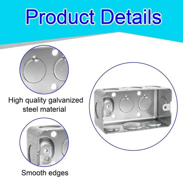 Alt view image 4 of 7 - 20 Pack Metal Electrical Box, 4" x 2" Utility Electrical Box, 1-7/8" Depth Handy Box, Raised Ground,13 Cu. in. Capacity Square Electrical Junction Box, Galvanized Steel