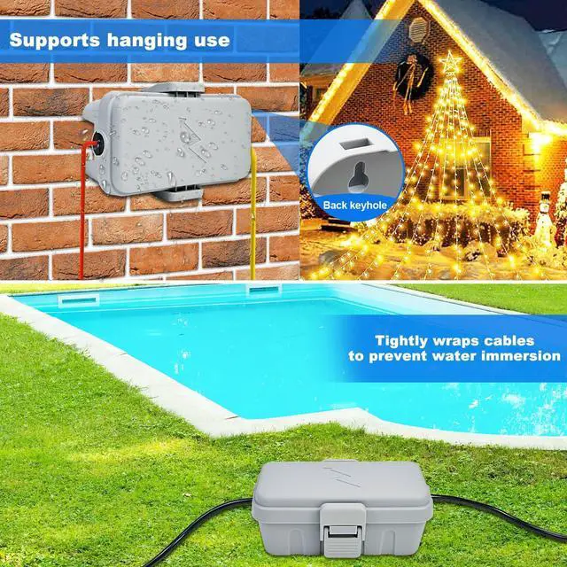 Alt view image 5 of 7 - 3PCS Small Weatherproof Electrical Connection Box(Inner 5.5x3x2.2inch),Outdoor Electrical Box,Waterproof Extension Cord Covers for Plug, Extension Cables, Holiday Lights,Grey