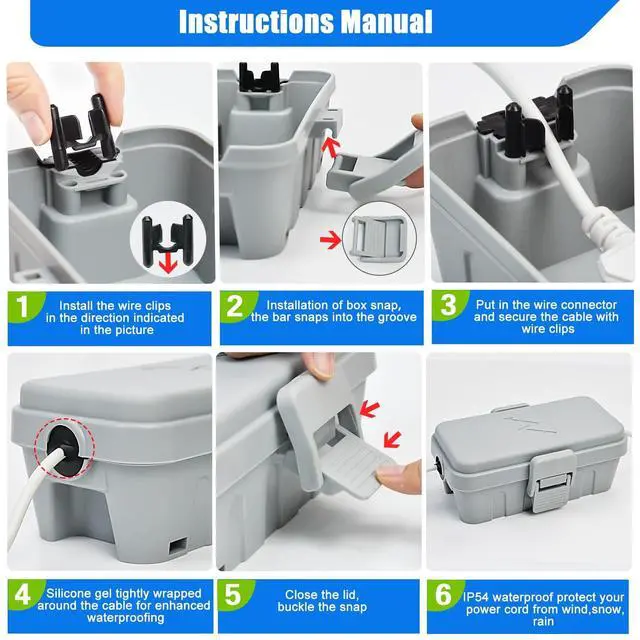 Alt view image 6 of 7 - 3PCS Small Weatherproof Electrical Connection Box(Inner 5.5x3x2.2inch),Outdoor Electrical Box,Waterproof Extension Cord Covers for Plug, Extension Cables, Holiday Lights,Grey