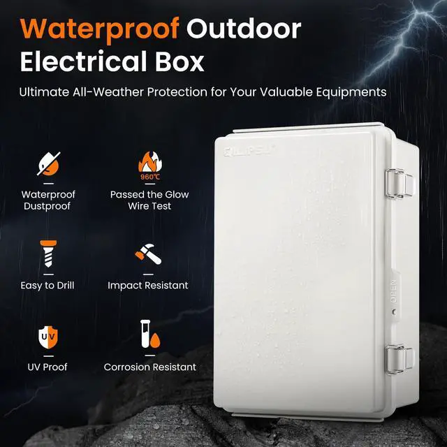 Alt view image 3 of 7 - UL94-V0 Outdoor Electrical Box 11.4"x7.5"x5.5" Pro Waterproof Junction Box Weatherproof PC/ABS Alloy Plastic IP67 Project Electric Enclosure Grey Hinged Door