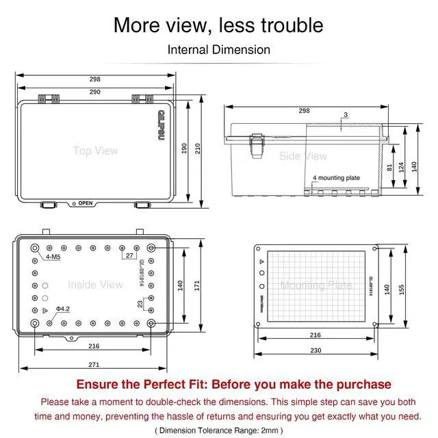 Alt view image 6 of 7 - UL94-V0 Outdoor Electrical Box 11.4"x7.5"x5.5" Pro Waterproof Junction Box Weatherproof PC/ABS Alloy Plastic IP67 Project Electric Enclosure Grey Hinged Door