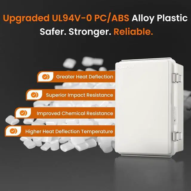 Alt view image 7 of 7 - UL94-V0 Outdoor Electrical Box 11.4"x7.5"x5.5" Pro Waterproof Junction Box Weatherproof PC/ABS Alloy Plastic IP67 Project Electric Enclosure Grey Hinged Door