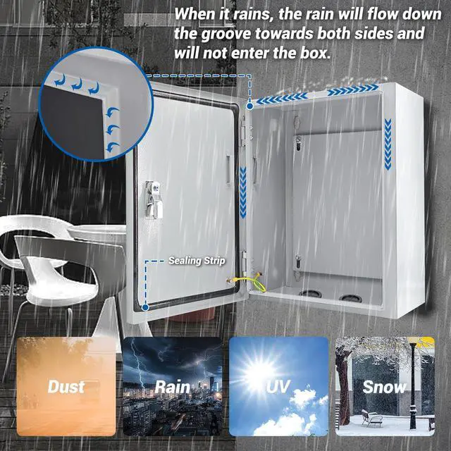Alt view image 3 of 7 - Electrical Box 12 x 10 x 6'' Steel Electrical Junction BoxNEMA 4X Steel Enclosure BoxIndoor&Outdoor Electrical Box Waterproof & DustproofWall Mounted Universalwith Lock & Mounting Plate