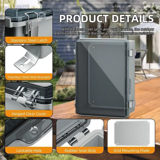 Alt view image 3 of 6 - Lockable Outdoor Weatherproof Electrical Box for Electronics Outside 11.4x7.5x5.5 Weather Proof Electrical Box Plastic Nema 4 Enclosure Clear