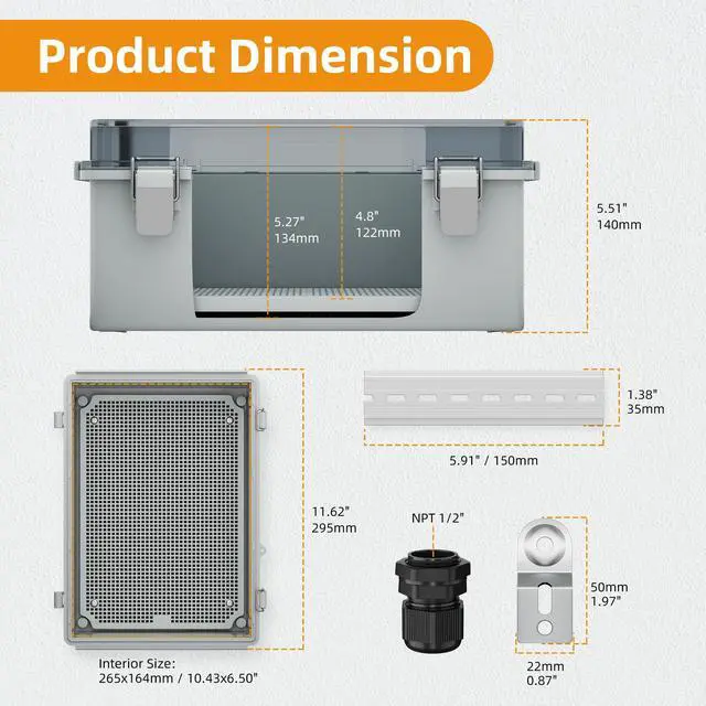 Alt view image 2 of 6 - Lockable Outdoor Weatherproof Electrical Box for Electronics Outside 11.4x7.5x5.5 Weather Proof Electrical Box Plastic Nema 4 Enclosure Clear