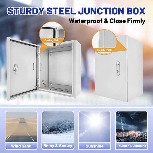 Alt view image 3 of 7 - Outdoor Electrical Box 12 x 10 x 6''D NEMA 4X Enclosure Steel Box, Waterproof & Dustproof Outdoor/Indoor Lockable Electrical Junction Box, with Mounting Plate