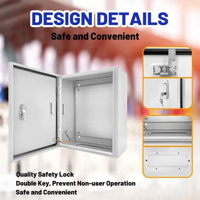 Alt view image 4 of 7 - Outdoor Electrical Box 12 x 10 x 6''D NEMA 4X Enclosure Steel Box, Waterproof & Dustproof Outdoor/Indoor Lockable Electrical Junction Box, with Mounting Plate
