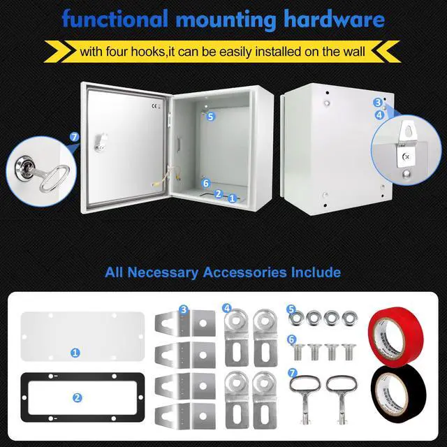 Alt view image 5 of 5 - Outdoor Electrical Box, Steel Junction Box 12 x 10 x 6'', NEMA 4X Electrical Enclosure Box IP66 Waterproof & Dustproof, Universal Electrical Project Box with Lock & Mounting Plate