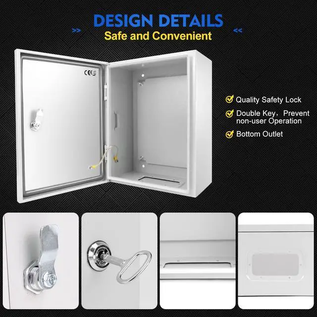 Alt view image 4 of 5 - Outdoor Electrical Box, Steel Junction Box 12 x 10 x 6'', NEMA 4X Electrical Enclosure Box IP66 Waterproof & Dustproof, Universal Electrical Project Box with Lock & Mounting Plate