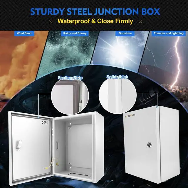 Alt view image 3 of 7 - Outdoor Electrical Junction Box, 12 x 10 x 6'' NEMA 4X Enclosure Box, Wall Mounted IP66 Waterproof & Dustproof Lockable Metal Junction Box