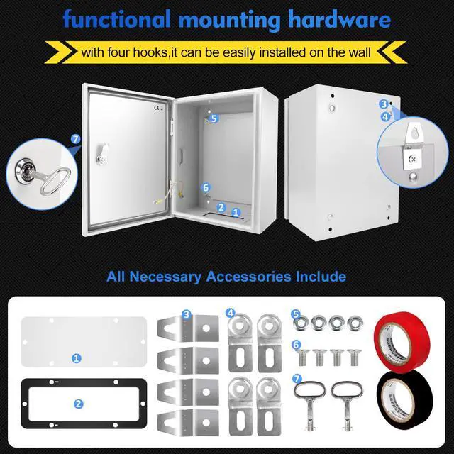 Alt view image 5 of 7 - Outdoor Electrical Junction Box, 12 x 10 x 6'' NEMA 4X Enclosure Box, Wall Mounted IP66 Waterproof & Dustproof Lockable Metal Junction Box