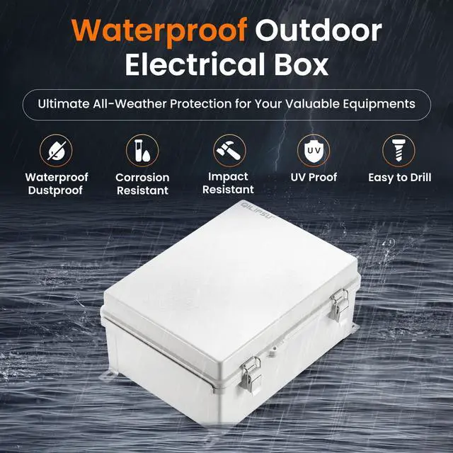 Alt view image 2 of 7 - Outdoor Electrical Box, 14.6"x10.6"x5.9" Waterproof Junction Box IP67 Plastic Enclosure Grey ABS Weatherproof for Projects WiFi Lighting Pump Control