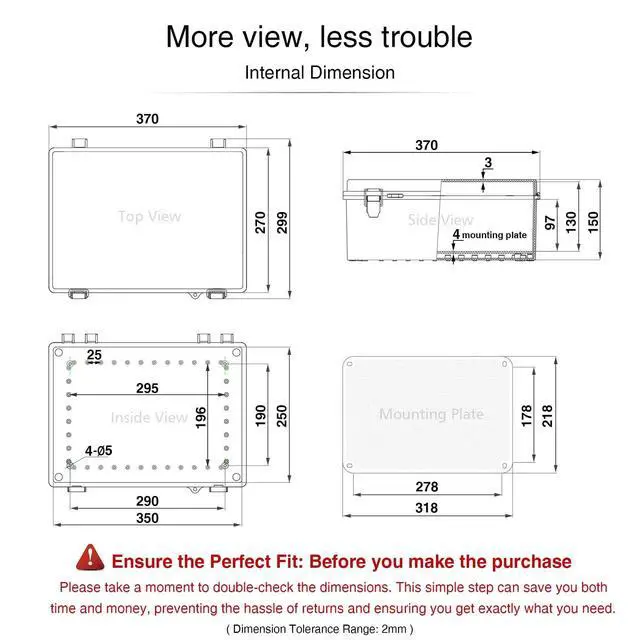 Alt view image 6 of 7 - Outdoor Electrical Box, 14.6"x10.6"x5.9" Waterproof Junction Box IP67 Plastic Enclosure Grey ABS Weatherproof for Projects WiFi Lighting Pump Control