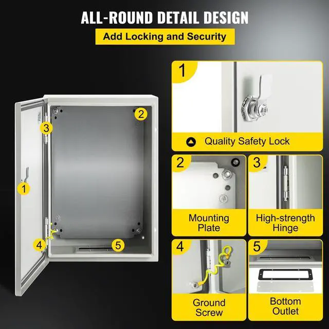 Alt view image 5 of 7 - NEMA Steel Enclosure, 12" x 8" x 6" NEMA 4X Steel Electrical Box,IP66 Waterproof & Dustproof,Outdoor/Indoor Electrical Junction Box,with Mounting Plate