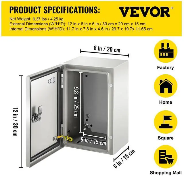Alt view image 7 of 7 - NEMA Steel Enclosure, 12" x 8" x 6" NEMA 4X Steel Electrical Box,IP66 Waterproof & Dustproof,Outdoor/Indoor Electrical Junction Box,with Mounting Plate
