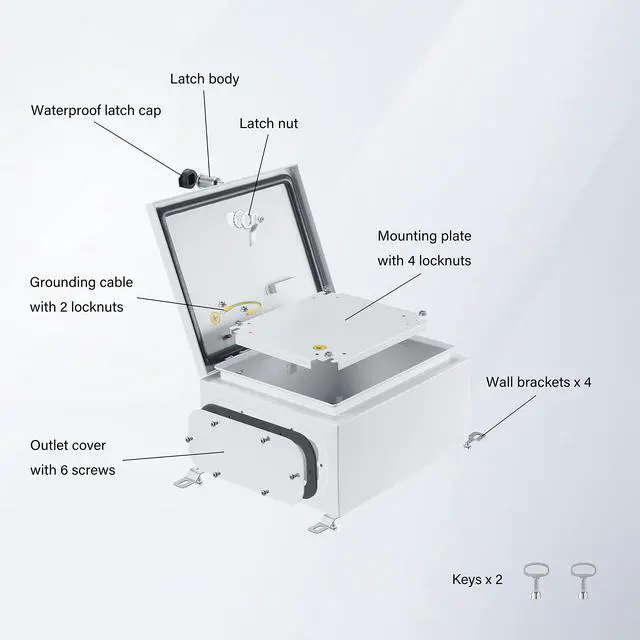 Alt view image 3 of 5 - IP65 Weatherproof Metal Box Wall-Mounted Electronic Equipment Enclosure Box with Mounting Plate and Wall Bracket (12'' x 10'' x 6'')