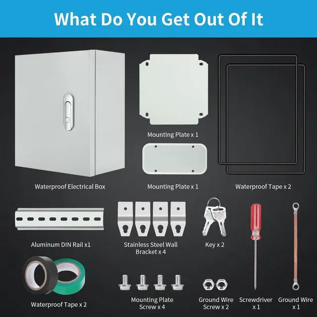 Alt view image 5 of 7 - 16 x 12 x 6'' Steel Electrical Enclosure - Heavy Duty Outdoor Wall-Mounted Junction Box, Weatherproof & Lockable with DIN Rail, Mounting Plate for Industrial, Solar, Machine & Traffic Signal Wiring