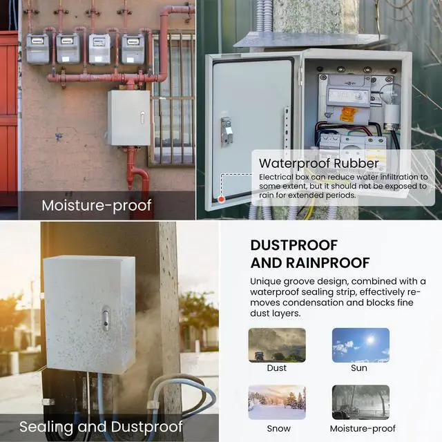 Alt view image 7 of 7 - 16 x 12 x 6'' Steel Electrical Enclosure - Heavy Duty Outdoor Wall-Mounted Junction Box, Weatherproof & Lockable with DIN Rail, Mounting Plate for Industrial, Solar, Machine & Traffic Signal Wiring