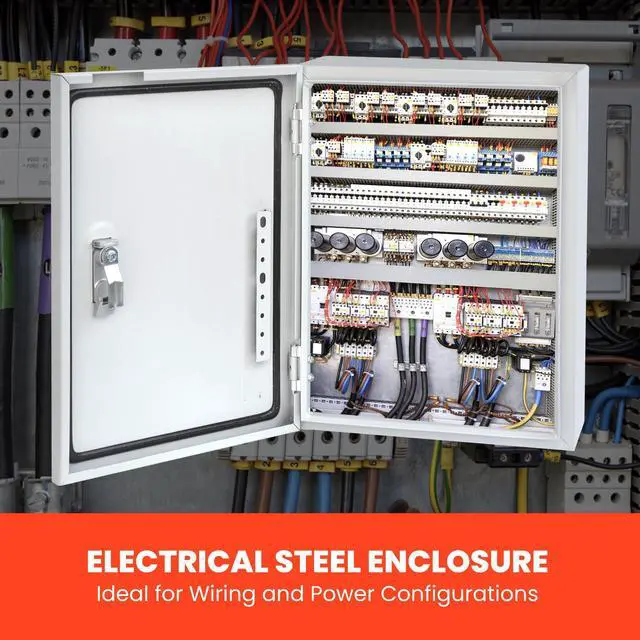 Alt view image 6 of 7 - 16 x 12 x 6'' Steel Electrical Enclosure - Heavy Duty Outdoor Wall-Mounted Junction Box, Weatherproof & Lockable with DIN Rail, Mounting Plate for Industrial, Solar, Machine & Traffic Signal Wiring