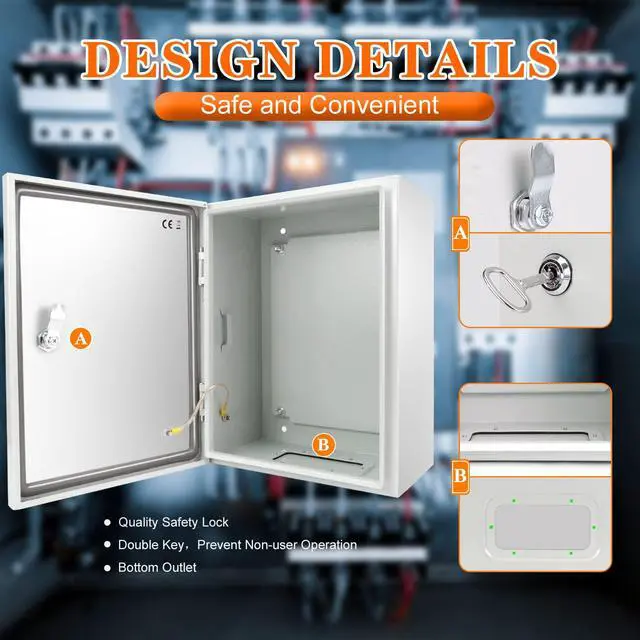Alt view image 4 of 7 - Outdoor Electrical Box 12 x 12 x 8'' NEMA 4X Enclosure Waterproof Steel Box Electrical Lockable Junction Box Outdoor Electrical Enclosure