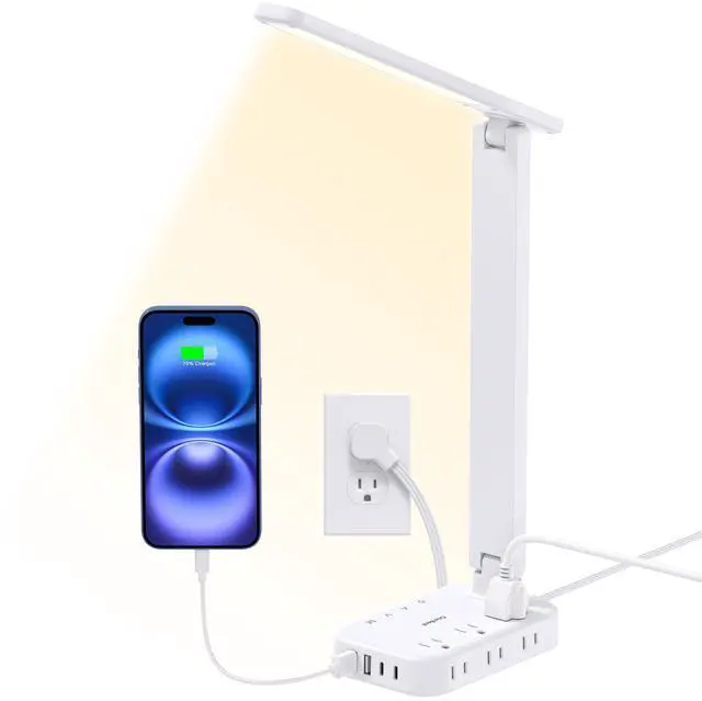 Main image of Desk Lamp with 6 AC Outlets & 4 USB Ports (2 USB-C), Touch Control LED Lamp, 4 Color Modes 5 Brightness Levels,Eye-Caring Reading Lamp,5ft Cord,Home Office College Dorm Room Essentials