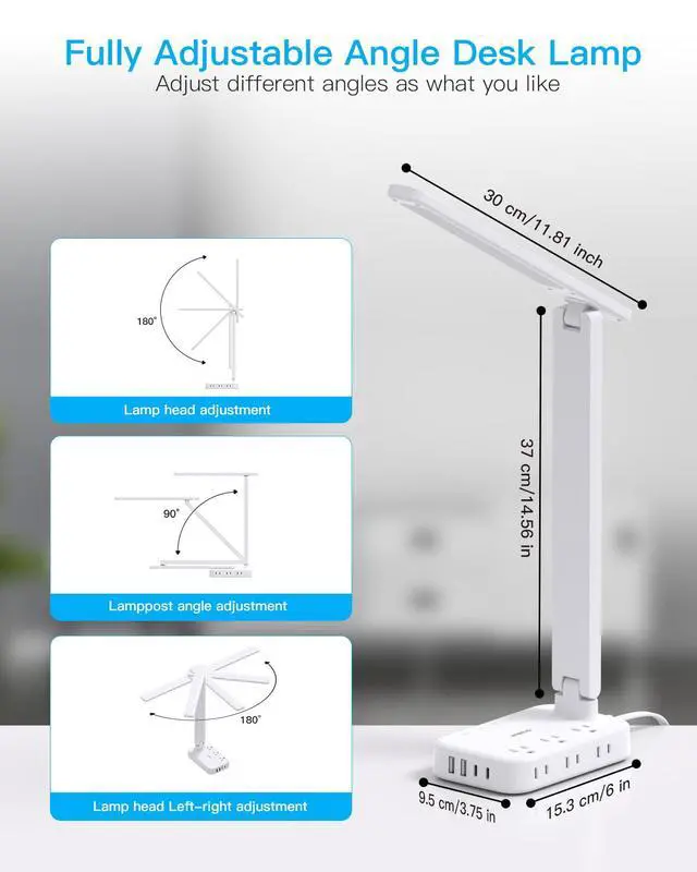 Alt view image 5 of 7 - Desk Lamp with 6 AC Outlets & 4 USB Ports (2 USB-C), Touch Control LED Lamp, 4 Color Modes 5 Brightness Levels,Eye-Caring Reading Lamp,5ft Cord,Home Office College Dorm Room Essentials