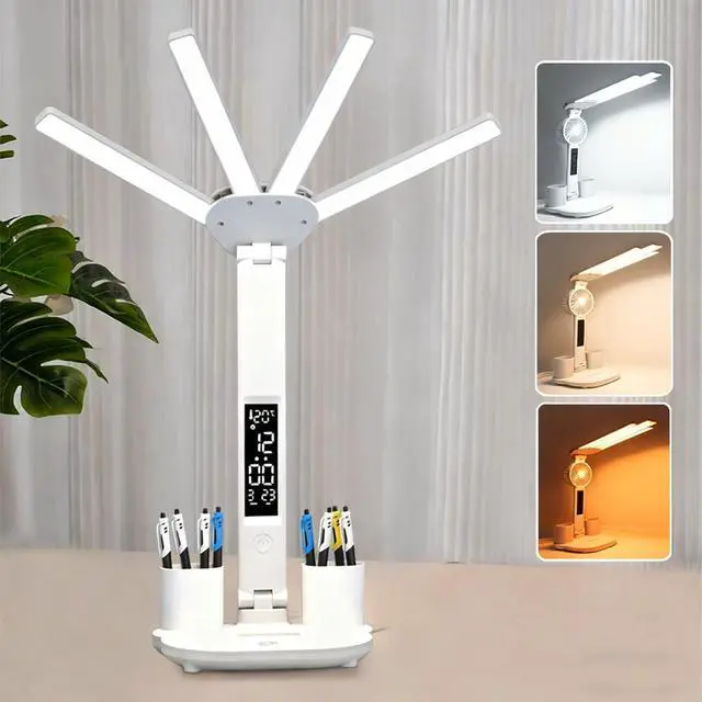 Main image of Led Desk Lamp with Clock Foldable Study Lamp 3 Lighting Modes Table Lamp Dimmable Eye Caring Reading Lamp for Home Office College Dorm Bedroom Bedside