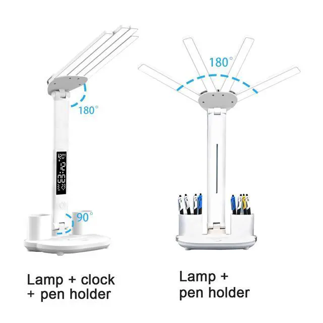 Alt view image 2 of 7 - Led Desk Lamp with Clock Foldable Study Lamp 3 Lighting Modes Table Lamp Dimmable Eye Caring Reading Lamp for Home Office College Dorm Bedroom Bedside
