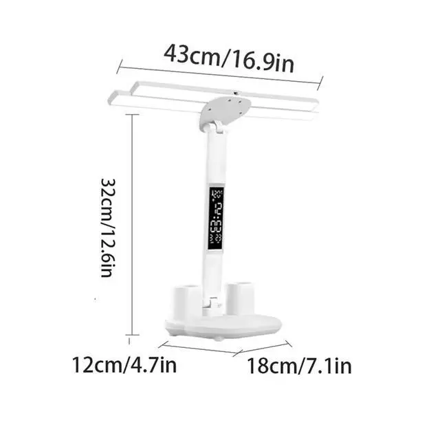 Alt view image 5 of 7 - Led Desk Lamp with Clock Foldable Study Lamp 3 Lighting Modes Table Lamp Dimmable Eye Caring Reading Lamp for Home Office College Dorm Bedroom Bedside