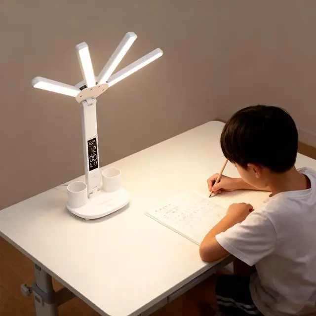 Alt view image 6 of 7 - Led Desk Lamp with Clock Foldable Study Lamp 3 Lighting Modes Table Lamp Dimmable Eye Caring Reading Lamp for Home Office College Dorm Bedroom Bedside