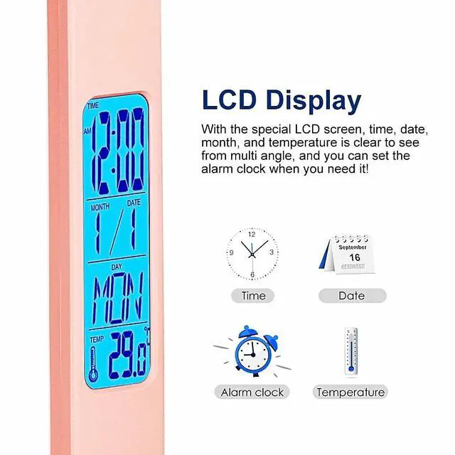Alt view image 3 of 7 - Multifunctional LED Desk Lamp with Wireless Charger,USB Charging Port,Clock,Phone Holder,Desk Lamps for Home Office,Eye-Caring Reading Lamp,Study Lamp for Boys,Girls,Teens,Pink