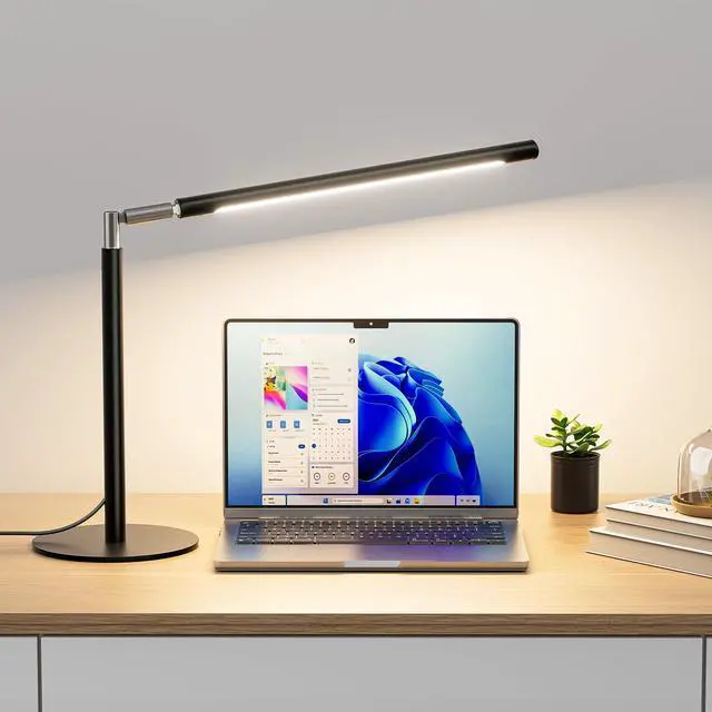 Main image of Metal LED Desk Lamp, 16" Dimmable Desk Light with Base, 15W 1200LM, Adapter Included, Color & Brightness Adjustable, Modern Tall Table Lamp for Home Office Reading Study Task Laptop, Black