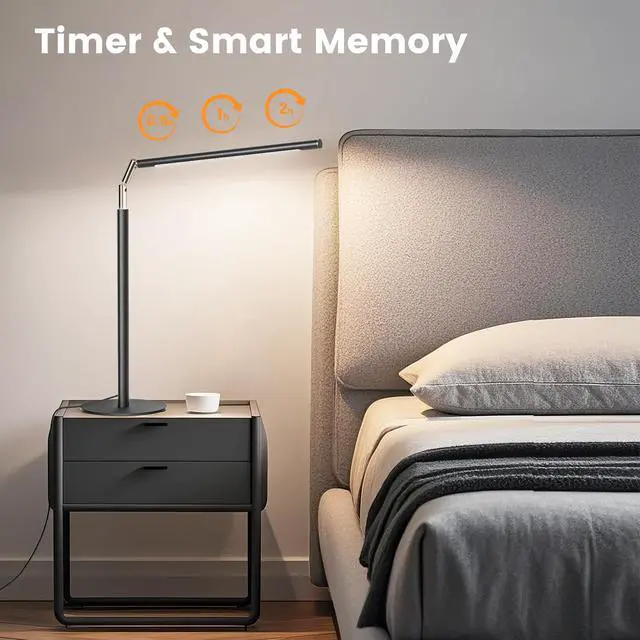 Alt view image 5 of 7 - Metal LED Desk Lamp, 16" Dimmable Desk Light with Base, 15W 1200LM, Adapter Included, Color & Brightness Adjustable, Modern Tall Table Lamp for Home Office Reading Study Task Laptop, Black