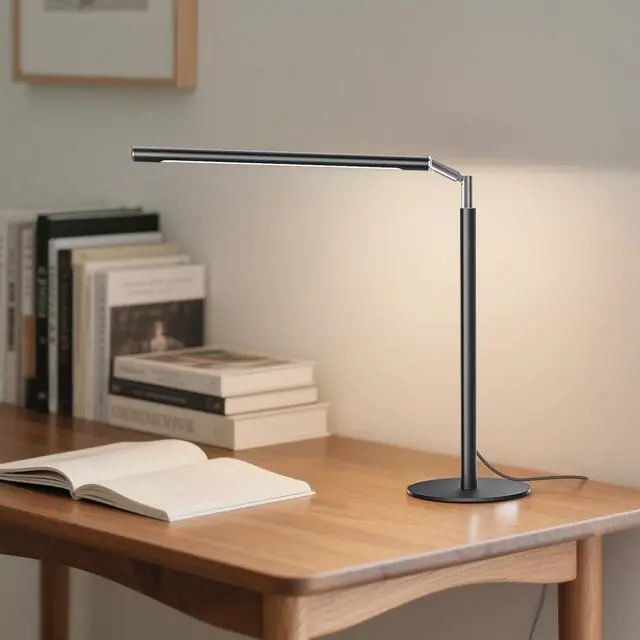 Alt view image 7 of 7 - Metal LED Desk Lamp, 16" Dimmable Desk Light with Base, 15W 1200LM, Adapter Included, Color & Brightness Adjustable, Modern Tall Table Lamp for Home Office Reading Study Task Laptop, Black