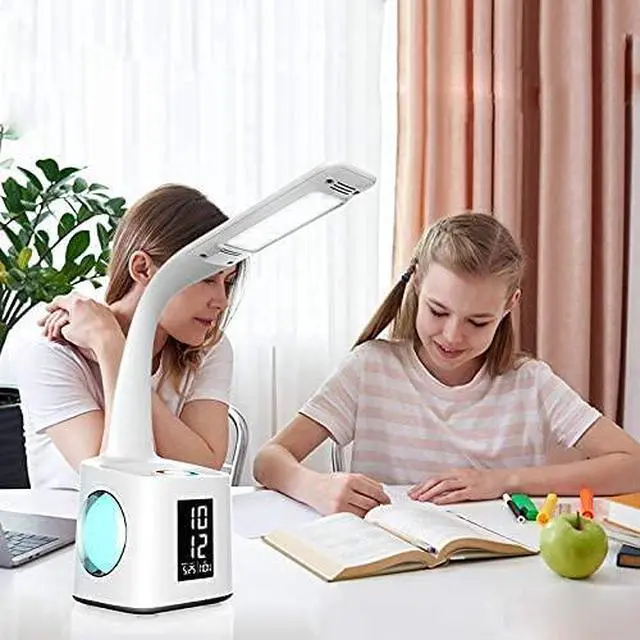 Alt view image 7 of 7 - 7-in-1 Study Desk Lamp with USB Charging, Screen, Calendar, Color Night Light, Kids LED Table Lamp with Pen Holder, Clock, Reading Light, 10W