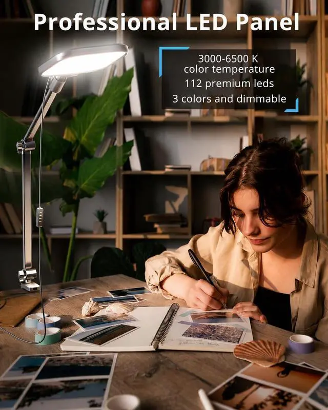 Alt view image 2 of 6 - Streaming Light, 8" Light for Desk with C-Clamp and Multi-Angle Adjustable Arm, Streaming Light for Home Office, Zoom Meetings, Video Conferencing, Gaming, Recording, and Live Streaming