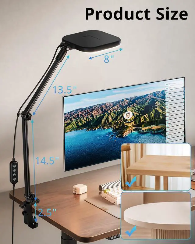 Alt view image 4 of 6 - Streaming Light, 8" Light for Desk with C-Clamp and Multi-Angle Adjustable Arm, Streaming Light for Home Office, Zoom Meetings, Video Conferencing, Gaming, Recording, and Live Streaming