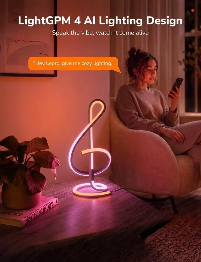 Alt view image 2 of 7 - TB2 AI Smart Table Lamp, RGB+IC Addressable LED Lamps Alexa Google Home Enable, APP Control DIY Color Changing Modern Spiral Lamp, Music Sync, AI Generated Lighting LLM, 2.4 GHz WiFi/Bluetooth