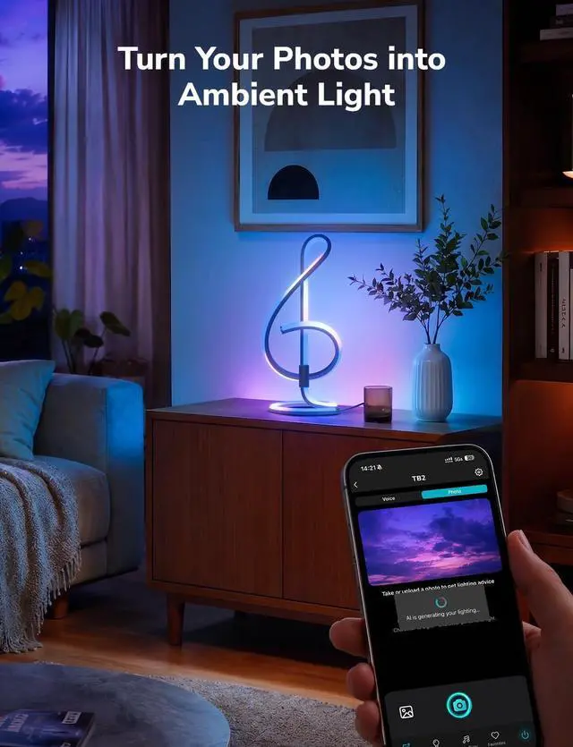 Alt view image 3 of 7 - TB2 AI Smart Table Lamp, RGB+IC Addressable LED Lamps Alexa Google Home Enable, APP Control DIY Color Changing Modern Spiral Lamp, Music Sync, AI Generated Lighting LLM, 2.4 GHz WiFi/Bluetooth