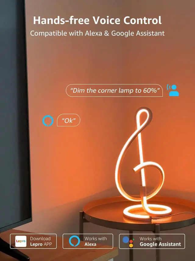 Alt view image 5 of 7 - TB2 AI Smart Table Lamp, RGB+IC Addressable LED Lamps Alexa Google Home Enable, APP Control DIY Color Changing Modern Spiral Lamp, Music Sync, AI Generated Lighting LLM, 2.4 GHz WiFi/Bluetooth