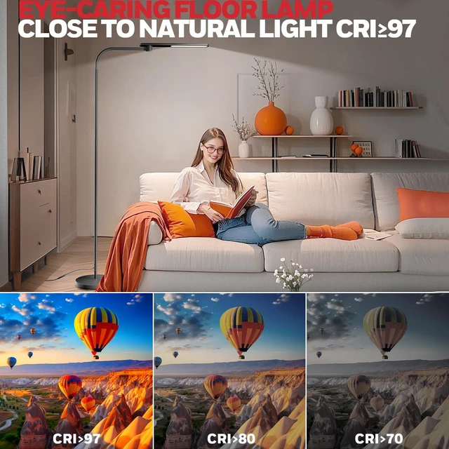 Alt view image 5 of 7 - LED Floor Lamp for Reading, CRI97 Full Spectrum Gooseneck Floor Lamp, Eye-Caring Dimmable Standing Task Light, 3 Color Temperatures, 77.5" Tall for Living Room, Bedroom, Office