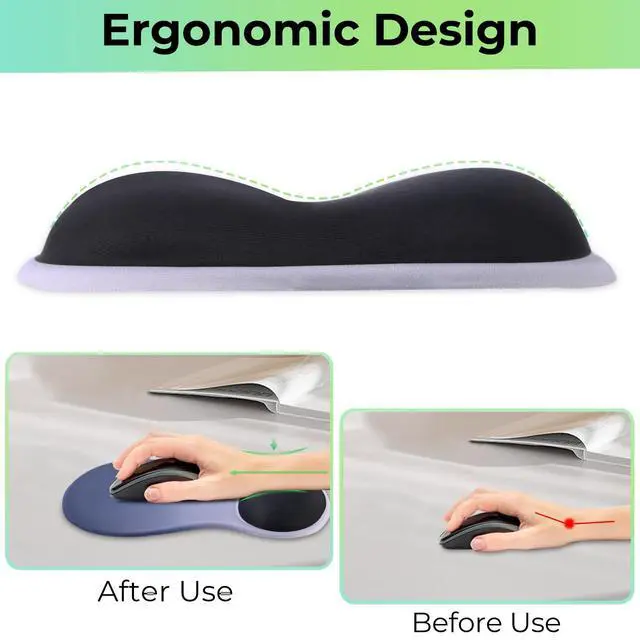 Alt view image 2 of 7 - Gel Wrist Rest Mouse Pad, Ergonomic Mousepad with Wrist Support, Relieve Wrist Pain, Gaming Mousepad with Concave Design Cushion & Non-Slip PU Base, for Home Office Laptop Computer, Blue Gradient