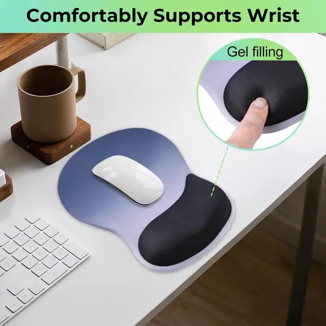 Alt view image 4 of 7 - Gel Wrist Rest Mouse Pad, Ergonomic Mousepad with Wrist Support, Relieve Wrist Pain, Gaming Mousepad with Concave Design Cushion & Non-Slip PU Base, for Home Office Laptop Computer, Blue Gradient