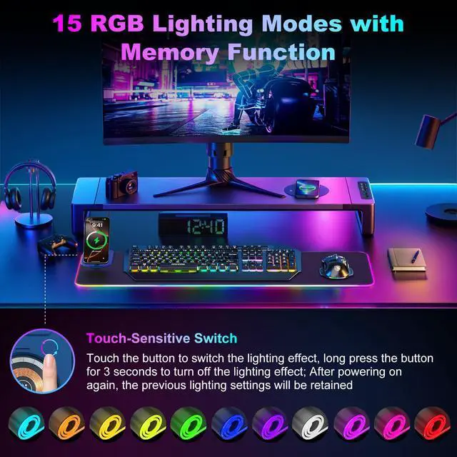 Alt view image 4 of 7 - Wireless Charging RGB Gaming Mouse Pad with Foldable Phone Holder, 3 in 1 Magnetic Charging Station, Large Desk Mat, Waterproof Surface, Non-Slip Rubber Base for Gaming and Home Office