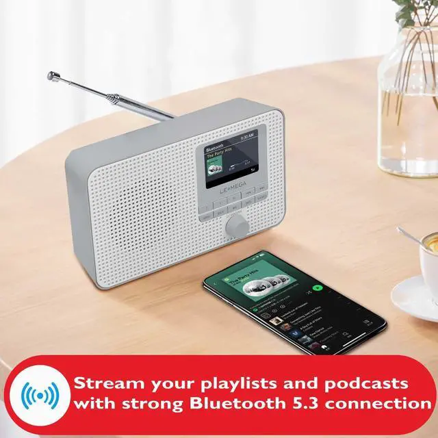 Alt view image 2 of 7 - IR1 Portable WiFi Internet Radio, FM Digital Radio, Bluetooth, Dual Alarms Clock,Sleep Snooze Timer,40 Presets,Headphone-Output, Colour Display,Batteries or Mains Powered Grey Finish